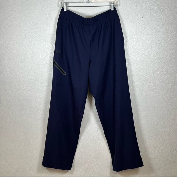 Under Armor Mens Nylon Wide Leg Sweat Pant Navy Blue Large - Picture 1 of 8